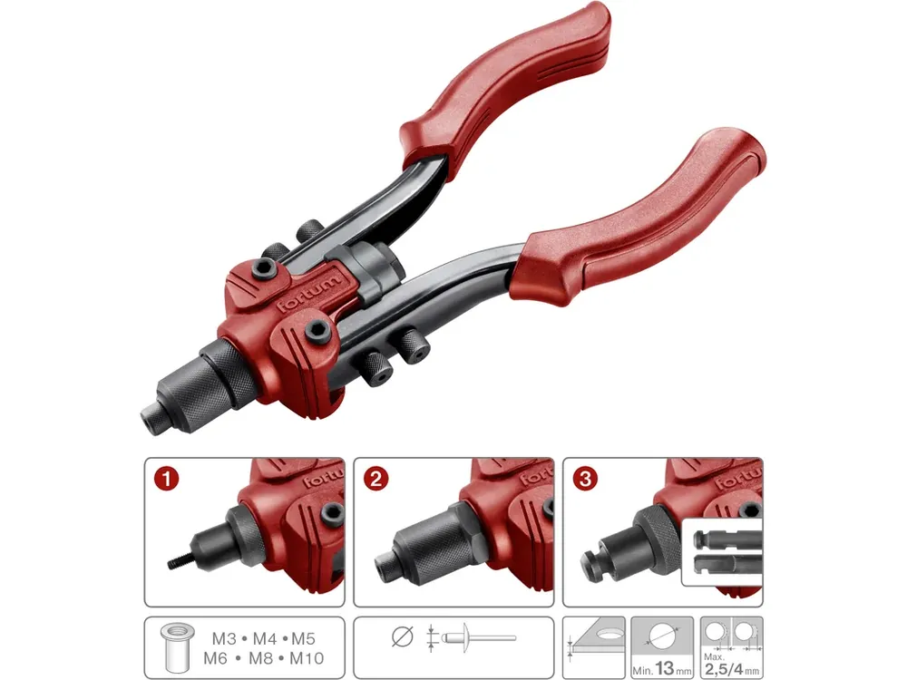 kleště nýtovací pákové COMBO, pro nýt. matice M3-M10 a trhací nýty 2,4-6,4mm Výprodej