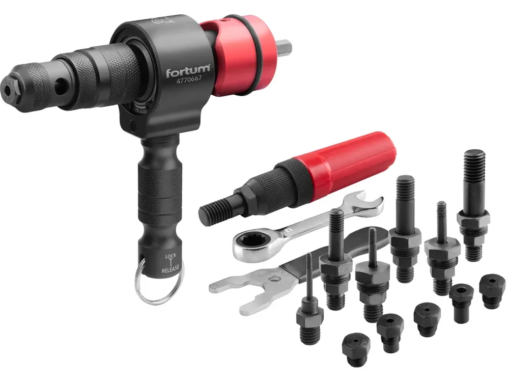 Dokud Zásoby Vydrží nástavec nýtovací na vrtačku T-COMBO, sada pro matice M3-M12 i trh. nýty 2,4-6,4mm, CrMoV