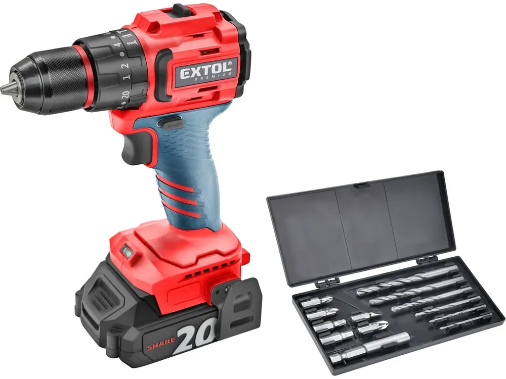 Nejlepší Cena vrtací šroubovák aku s příklepem SHARE20V, BRUSHLESS, 2Ah (2×)