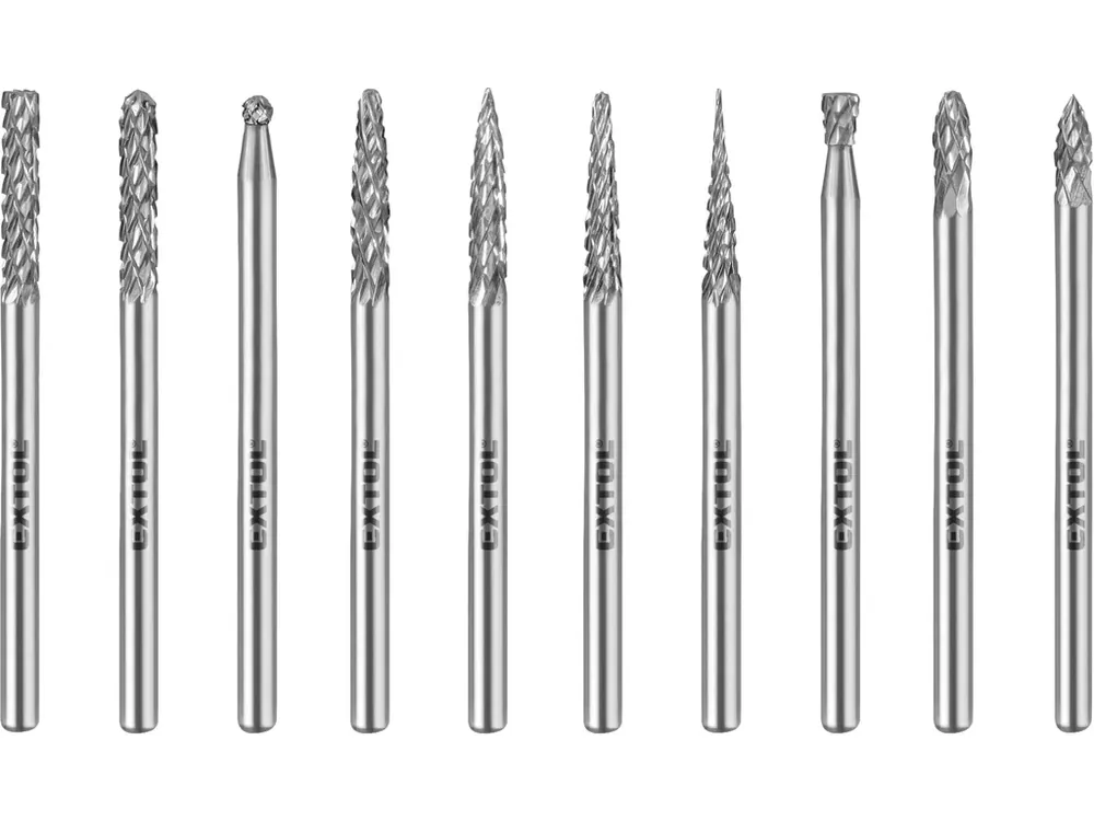 frézy mini, karbidové, sada 10ks, ⌀3mm, sek střední (double-cut) Koupit Online