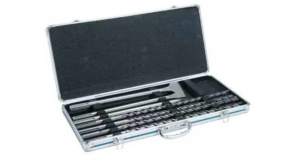 Vysoce Kvalitní Sada sekáčů a vrtáků SDS-Max v Al kufru vrtáky 18, 20, 22, 25x540mm, špičák + 2x plochý sekáč 25mm Makita D-42494