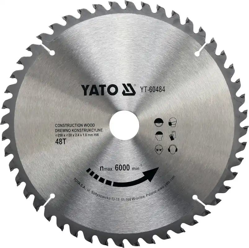 Zlevněný Kotouč na stavební dřevo 250 x 30 mm 48z Yato YT-60484