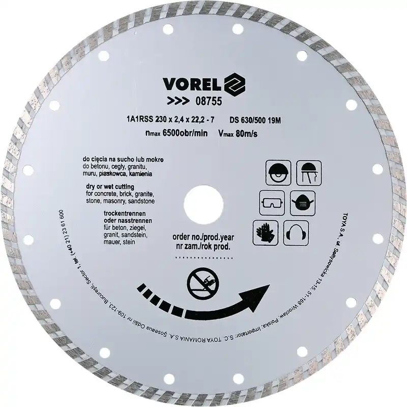 Výhodná Nabídka Vorel kotouč diamantový 230 x 22,2 x 2,4 mm turbo TO-08755