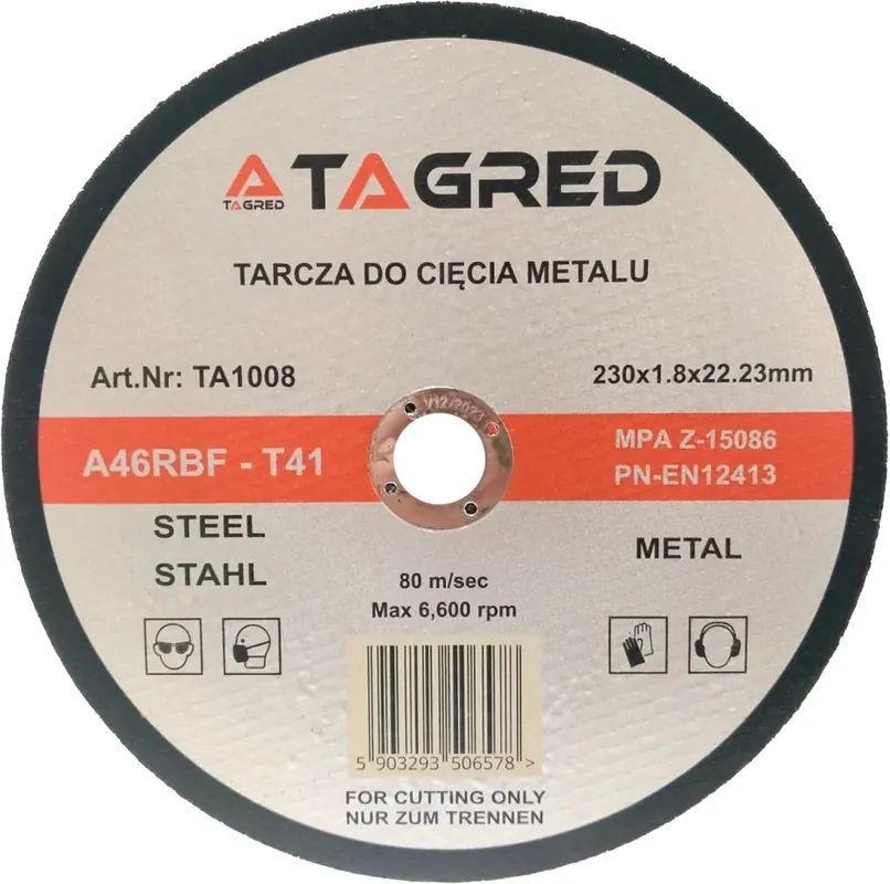 Cenově Výhodný Kotouč na řezání kovů a oceli 230 x 22,2 x 1,8 mm, Tagred TA1008