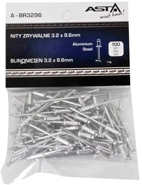 Trhací nýty hliník-ocel, 3,2 x 9,6 mm, s plochou hlavou, sada 100 ks - ASTA A-BR3296 Horká Nabídka