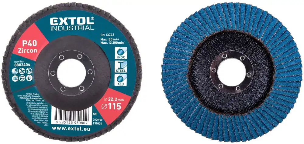Kotouč lamelový šikmý zirkonový, P40,⌀115mm EXTOL INDUSTRIAL Časově Omezené