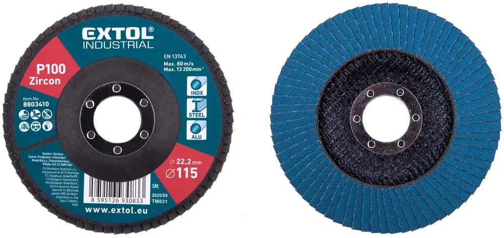 Omezená Nabídka Kotouč lamelový šikmý zirkonový, P100,⌀115mm EXTOL INDUSTRIAL