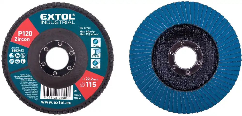Horká Nabídka Kotouč lamelový šikmý zirkonový, P120,⌀115mm EXTOL INDUSTRIAL