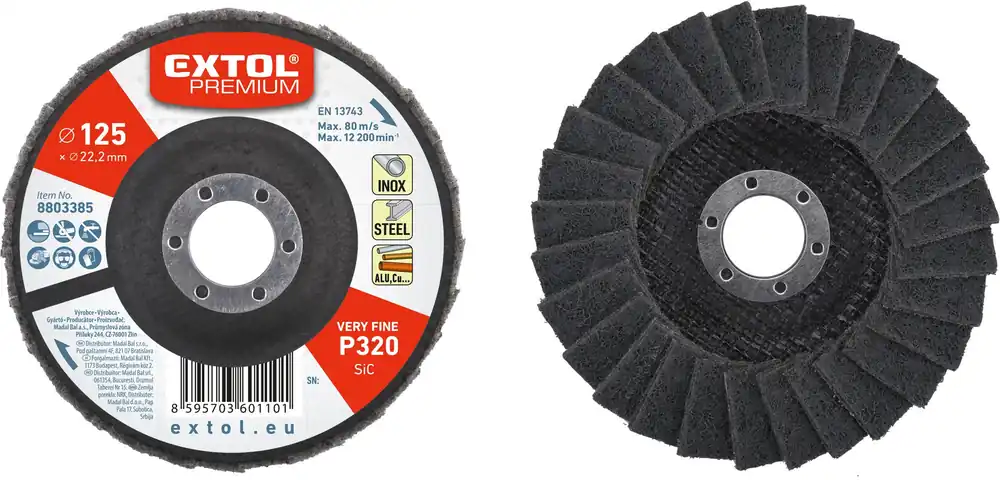 Rychlé Dodání EXTOL PREMIUM kotouč lamelový šikmý z brusného karbidového rouna, O 125mm, P320-velmi jemný - 8803385
