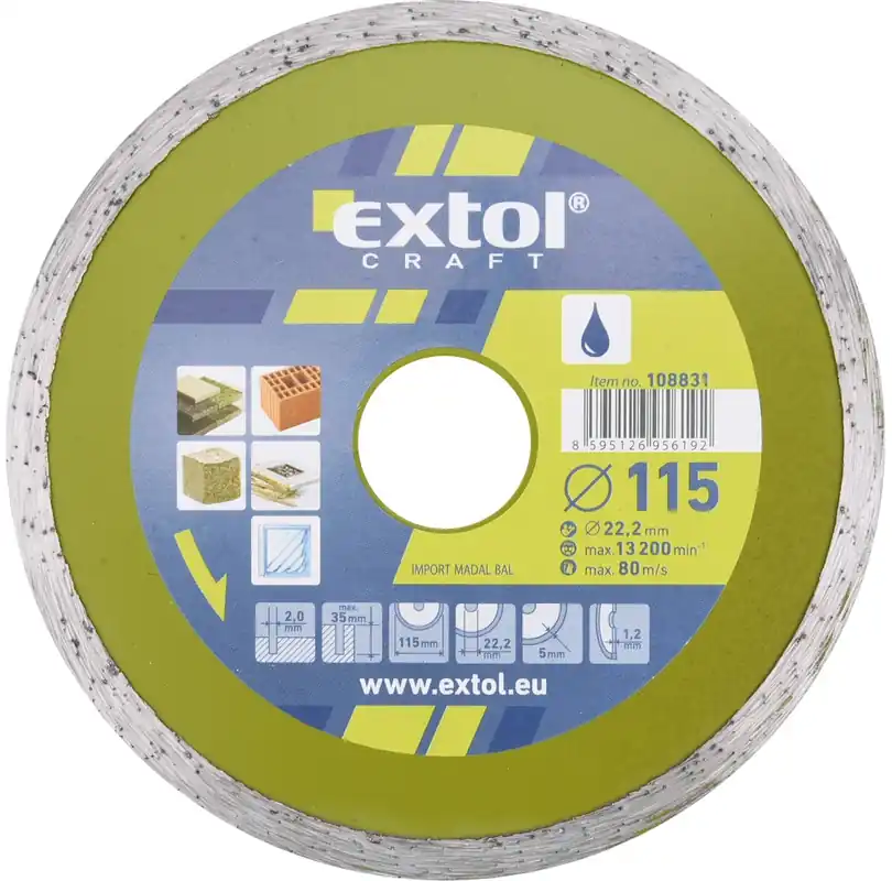 EXTOL CRAFT kotouč diamantový řezný celoobvodový - mokré řezání, 115x22,2mm, 108831 Vysoce Kvalitní