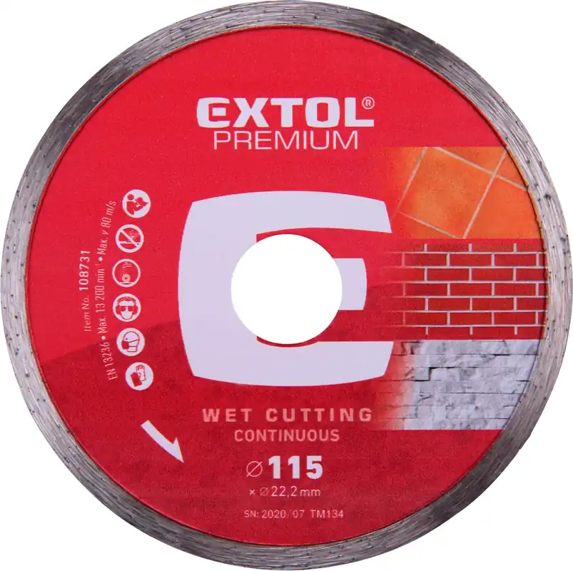 Tovární Cena Kotouč diamantový řezný celoobvodový - mokré řezání, O 115x22,2x2mm EXTOL PREMIUM