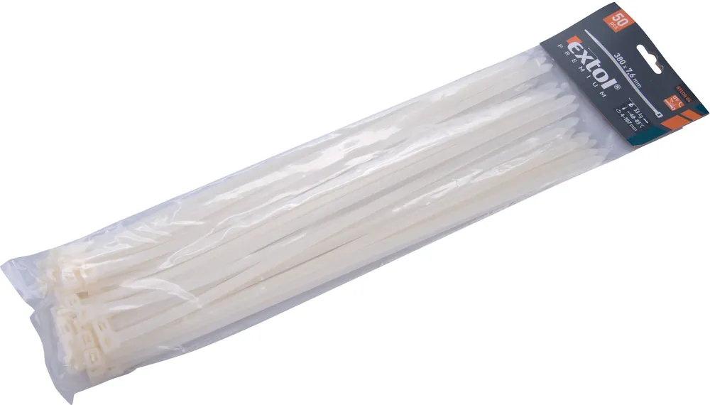 Levný Pásky stahovací na kabely bílé, 380x7,6mm, 50ks, nylon PA66 EXTOL PREMIUM