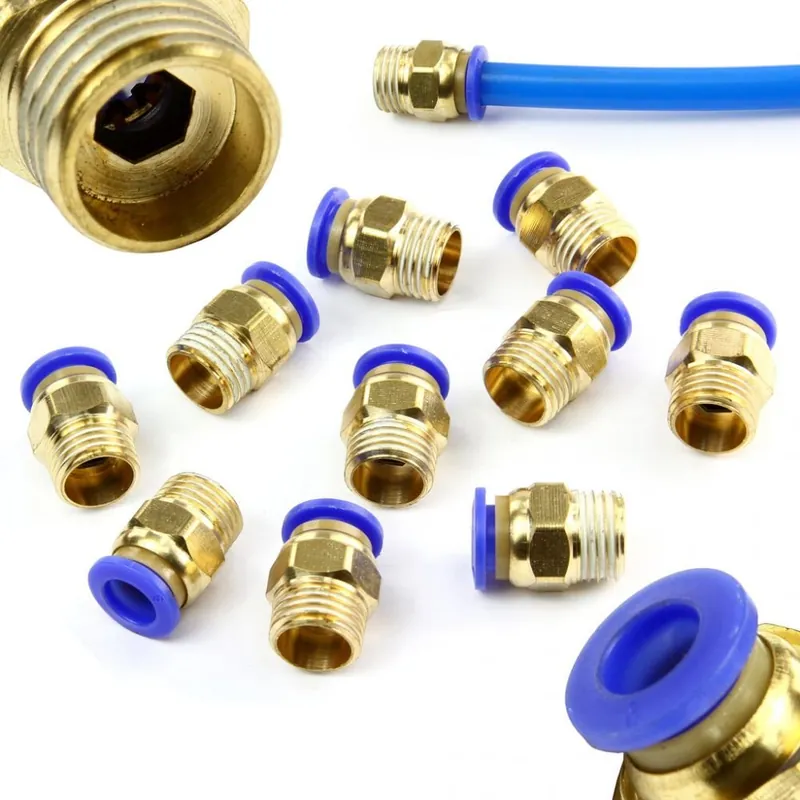 Vysoce Kvalitní Spojka pneumatická, přímá nástrčná PC s vnějším závitem1/4" pro PA, PU, PE hadice 8mm, sada 10ks MAR-POL