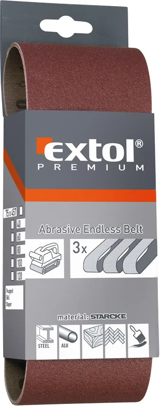 Plátna brusná nekonečný pás, bal. 3ks, 75x533mm, P100 EXTOL PREMIUM Sleva