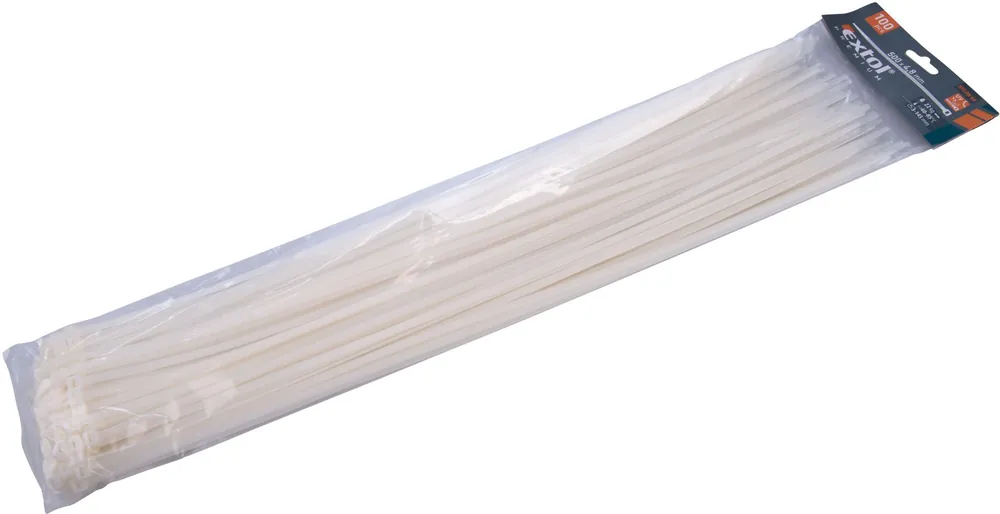 Časově Omezené Pásky stahovací na kabely bílé, 500x4,8mm, 100ks, nylon PA66 EXTOL PREMIUM