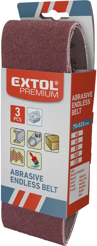 Vrácení Zdarma Plátna brusná nekonečný pás, bal. 3ks, 75x457mm, P40 EXTOL PREMIUM