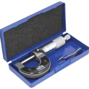 Levný Mikrometr třmenový, rozsah 0 - 25 mm, dělení 0,01 mm - SATRA S-MIC25