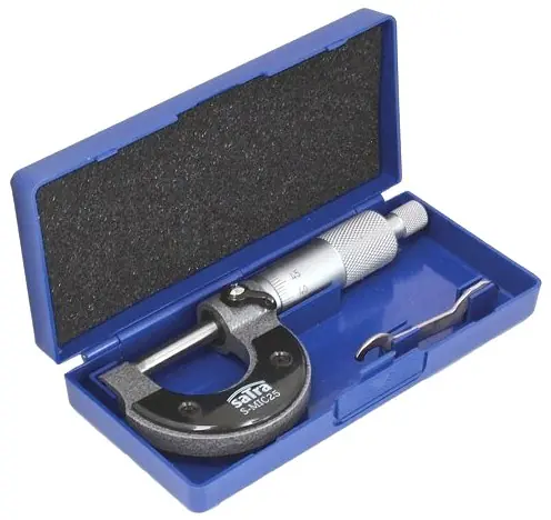 Levný Mikrometr třmenový, rozsah 0 - 25 mm, dělení 0,01 mm - SATRA S-MIC25