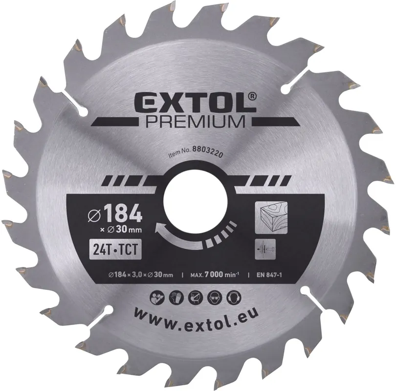 Kotouč pilový s SK plátky, ⌀184x3,0x30mm, 24T EXTOL PREMIUM Bezpečná Platba