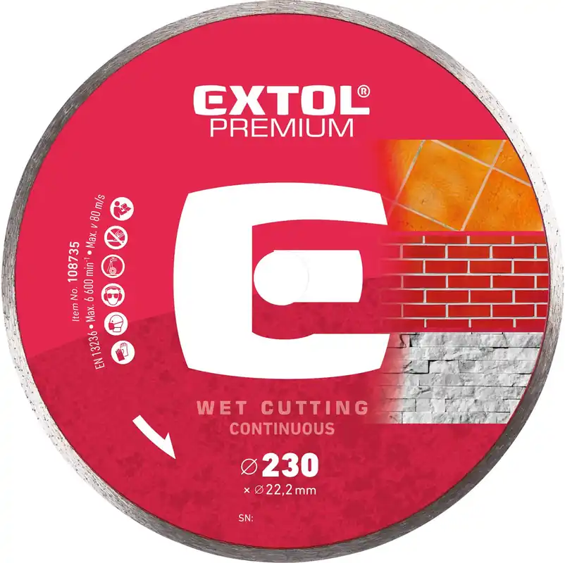 Expresní Doručení Kotouč diamantový řezný celoobvodový - mokré řezání, O 230x22,2x2,8mm EXTOL PREMIUM