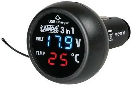 Kup Teď Tester baterie+teploměr+USB 2,1Ah 12/24V