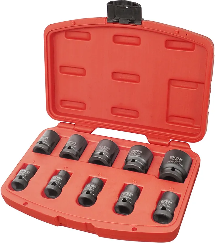 Sezónní Sleva Hlavice nástrčné rázové 1/2", sada 10ks, 9-27mm, CrMoV EXTOL PREMIUM