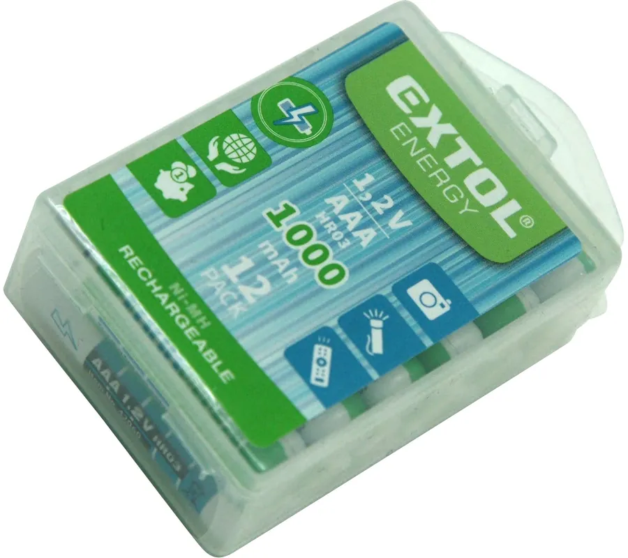 Rychlé Dodání Baterie nabíjecí, 12ks, AAA (HR03), 1,2V, 1000mAh, NiMh EXTOL ENERGY