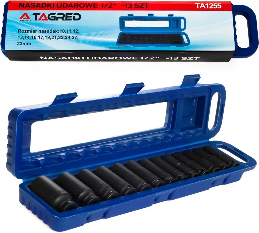 Tagred TA1255, Šestihranné nástrčné klíče dlouhé 78 mm, 1/2", 10 - 32 mm, sada 13 ks Ihned K Objednání