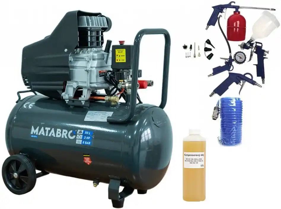 Aktuální AKČNÍ SET SETMB-K104, Olejový kompresor 50l, 230V s příslušenstvím 2800W Matabro