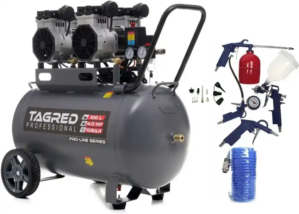 AKČNÍ SET SETTA3388M, Bezolejový kompresor s odlučovačem 50l, 230V, 2 písty, 3000W 10 BAR + příslušenství Vysoce Kvalitní