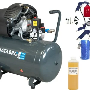 AKČNÍ SET SETMB-K108, Olejový kompresor 100l, 230V s odlučovačem a příslušenstvím 3500W Matabro Autentický