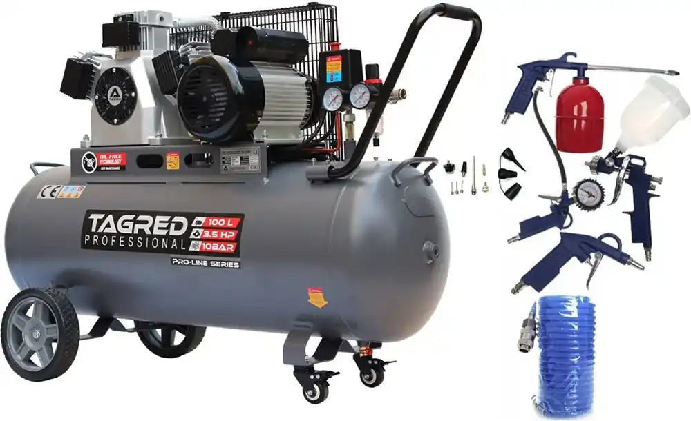Nejlepší Volba AKČNÍ SET SETTA3390M, Bezolejový kompresor s odlučovačem 100l, 230V, 3 písty, 3500W 10 BAR + příslušenství