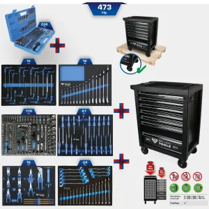 Dílenský vozík se 7 zásuvkami a 473 ks nářadí BRILLIANT Tools BT153473 Vysoce Kvalitní