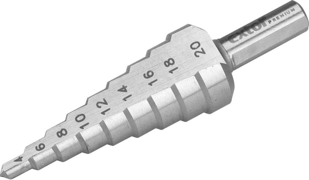 Akční Cena Vrták stupňovitý, ⌀4-20mm, HSS-M2 EXTOL PREMIUM