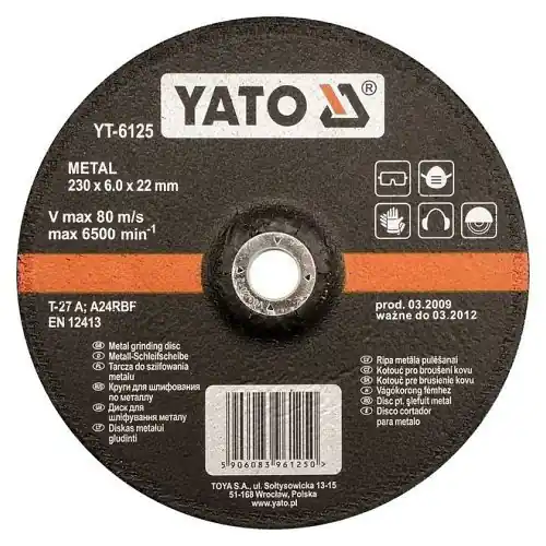 Originální Yato Kotouč na kov 125 x 22 x 6,0 mm vypouklý brusný