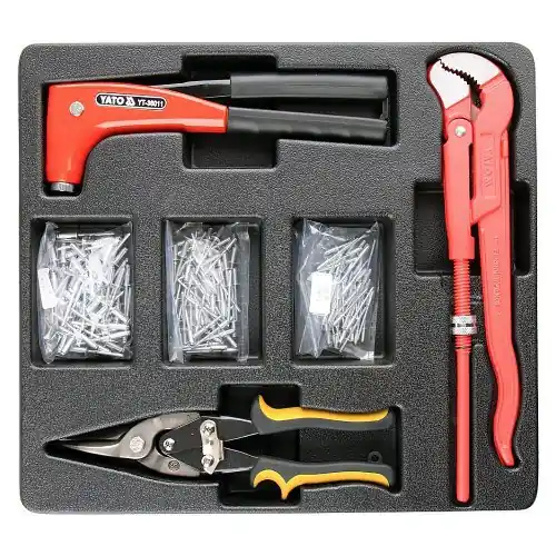 Vrácení Zdarma Yato Vložka do zásuvky - kleště nýtovací, 3x sada nýtů, nůžky na plech, hasák 330mm