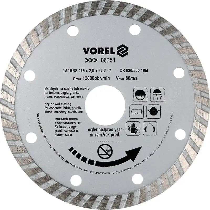Vorel kotouč diamantový 115 x 22,2 x 2,0 mm turbo TO-08751 Bezpečná Platba