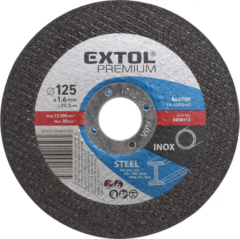 Nová Kolekce Kotouč řezný na ocel/nerez, ⌀125x1,6x22,2mm EXTOL PREMIUM
