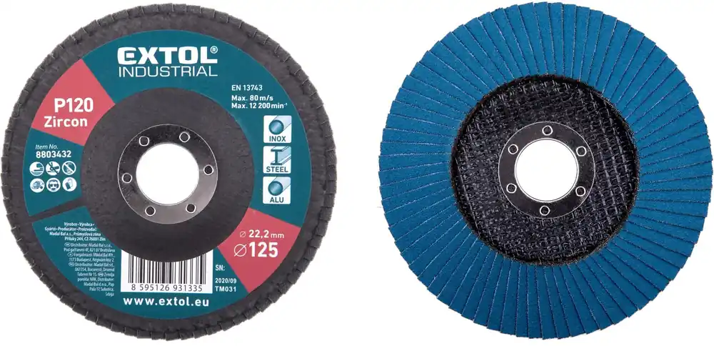 Kotouč lamelový šikmý zirkonový, P120,⌀125mm EXTOL INDUSTRIAL Sleva