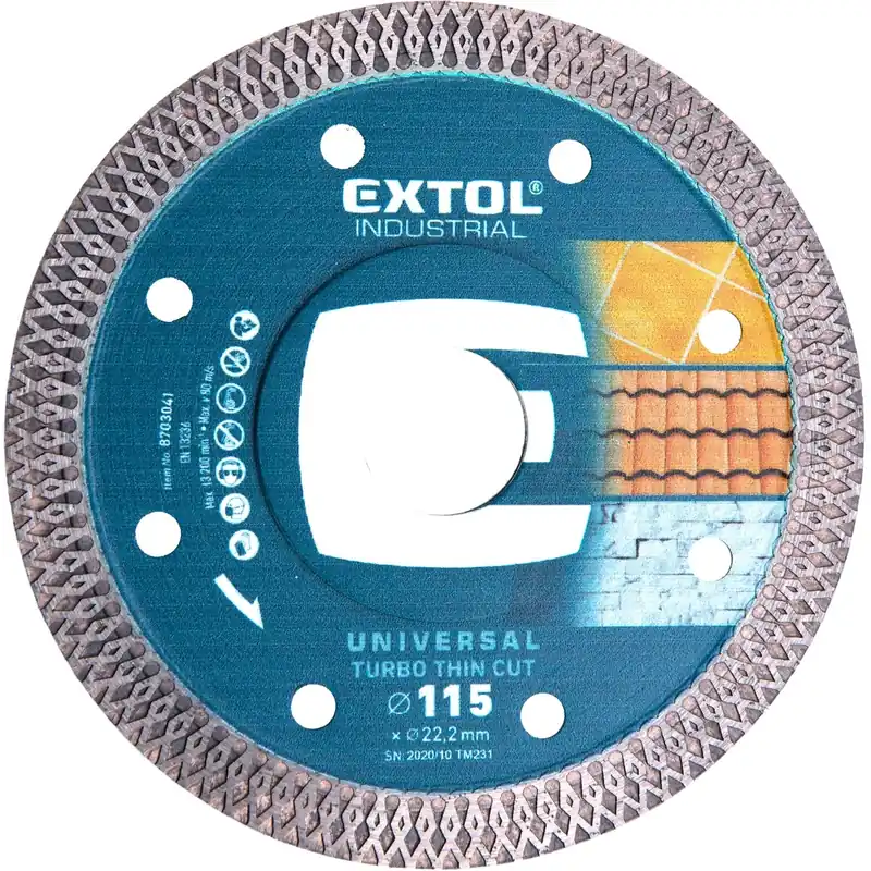 Kotouč diamantový řezný, turbo Thin Cut, suché i mokré řezání, ⌀115x22,2x1,5mm EXTOL INDUSTRIAL Originální