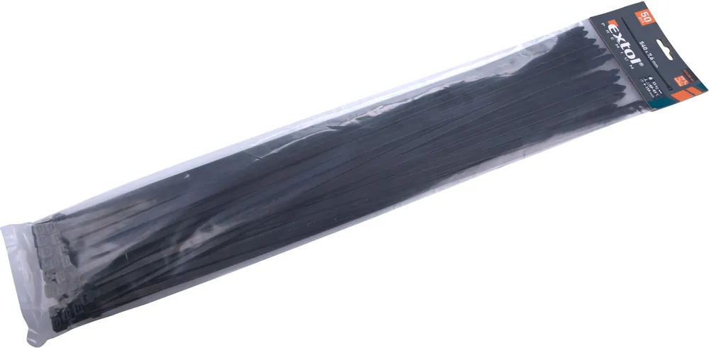 Pásky stahovací na kabely černé, 540x7,6mm, 50ks, nylon PA66 EXTOL PREMIUM Finální Výprodej