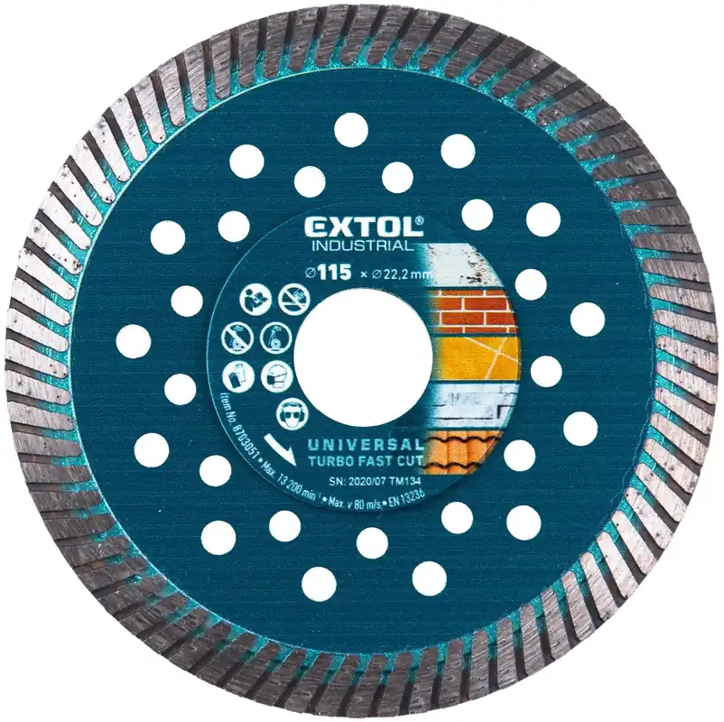 Kotouč diamantový řezný, turbo Fast Cut, suché i mokré řezání, ⌀115x22,2x2mm EXTOL INDUSTRIAL Výhodná Nabídka