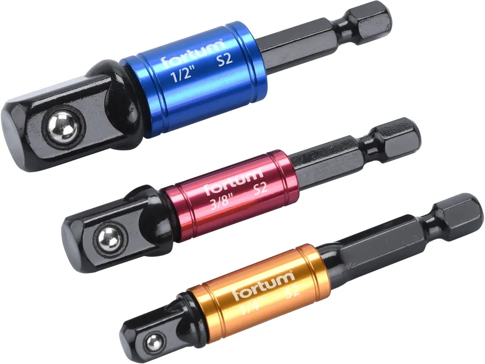 Adaptéry do vrtačky s otoč.úchytem 3ks, 1/4"-3/8"-1/2", S2 FORTUM Ihned K Objednání