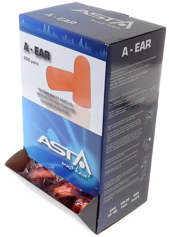 Akce Špunty do uší - chránič sluchu, balení ochranných zátek s výdejníkem, 200 párů - ASTA A-EAR