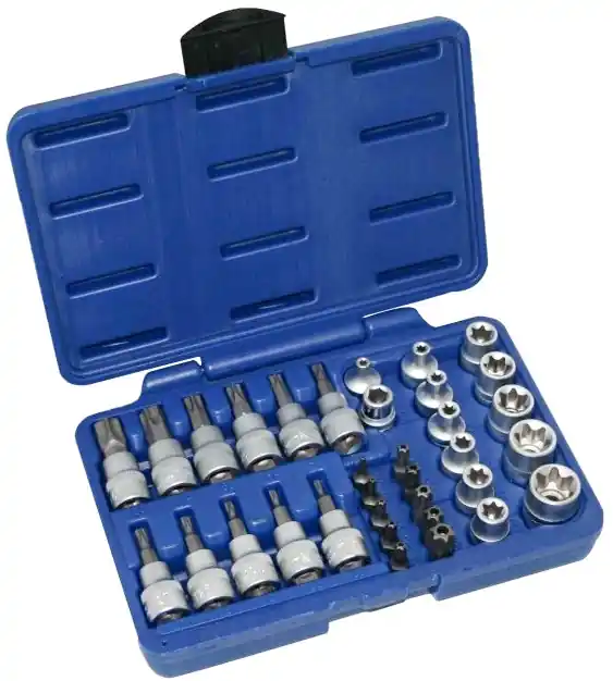 Sada TORX - nástrčné a zástrčné hlavice a bity 3/8", různé rozměry, 34 ks - ASTA A-TXSET34 Dokud Zásoby Vydrží