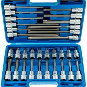 Vysoce Kvalitní Zástrčné hlavice TORX 1/2", standardní, prodloužené a extra dlouhé, T20-T70, 32 ks - SATRA S-ST3212