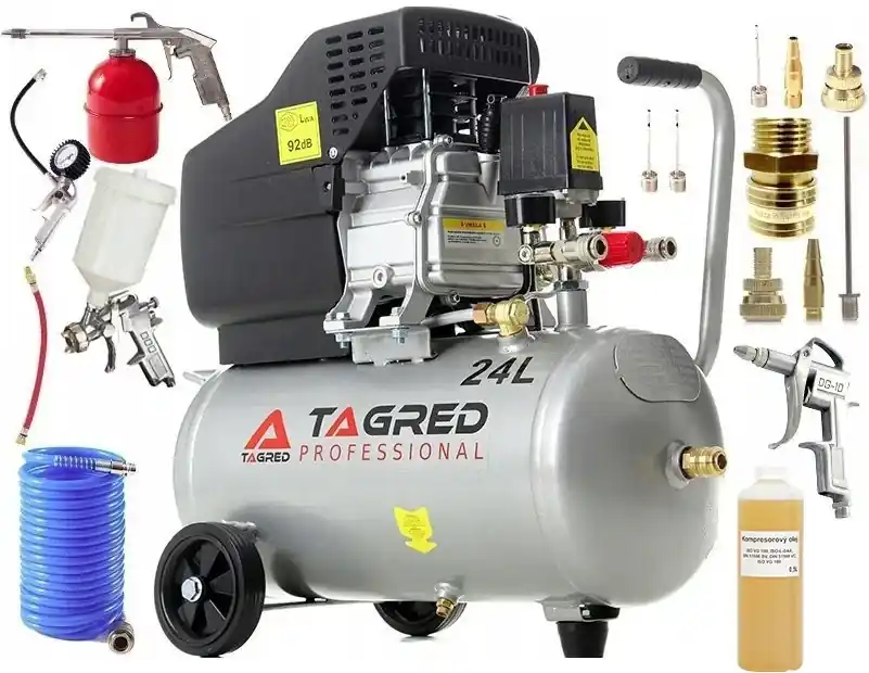 AKČNÍ SET SETTA300NM, Olejový kompresor 24l, 230V s příslušenstvím 2500W Nejprodávanější