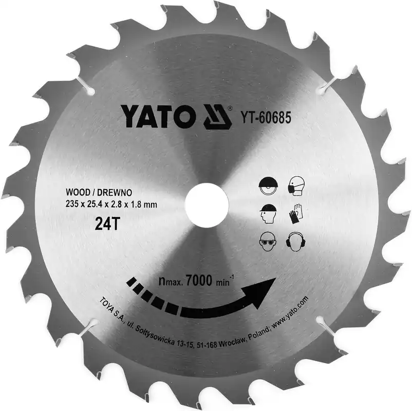 Nakupujte Hned Kotouč na dřevo TCT 235 x 25,4 mm 24z Yato YT-60685