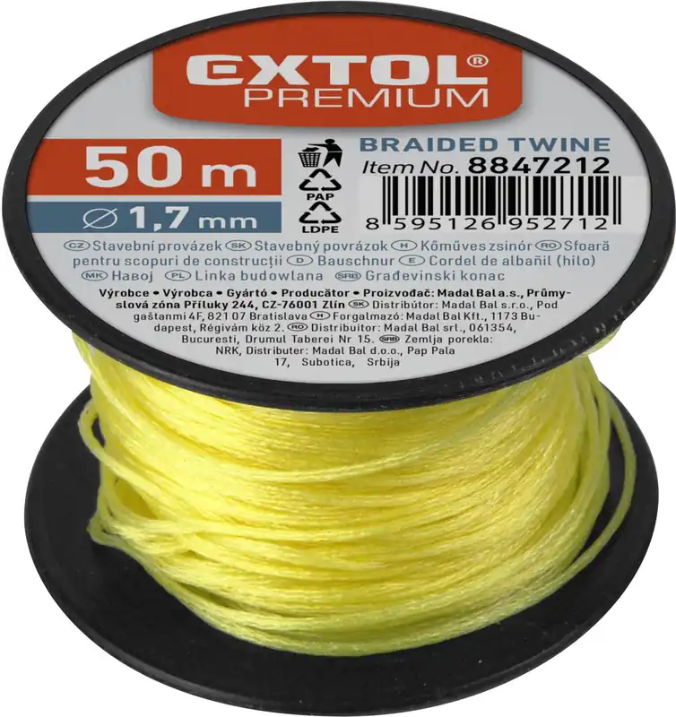 Výprodej Provázek stavební, 1,7mm, 50m, žlutý EXTOL PREMIUM