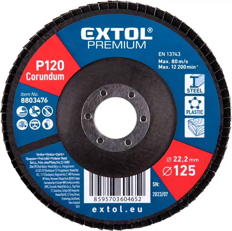 Autentický EXTOL PREMIUM kotouč lamelový šikmý korundový, O125mm, P120 - 8803476